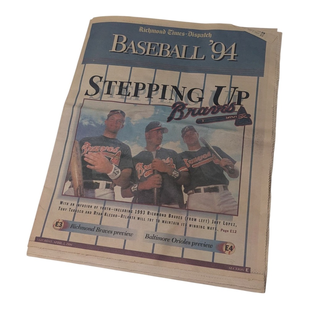 Richmond Times-Dispatch Baseball '94 Braves Newspaper Vintage Collectible